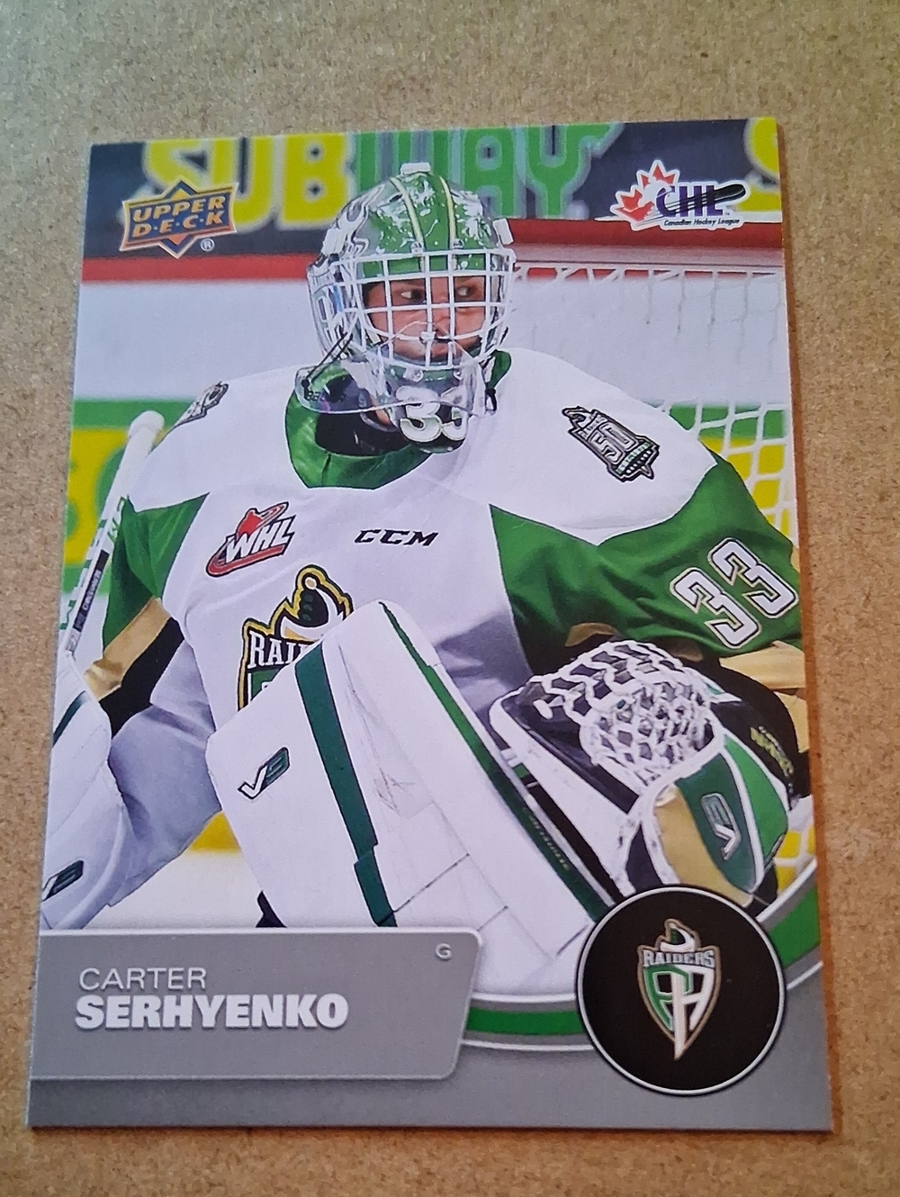 Carter Serhyenko Raiders Hockey Card - Green & White